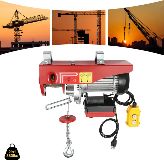 880Lbs Electric Hoist Winch Overhead Lift Engine Crane w/Wired Remote Control US
