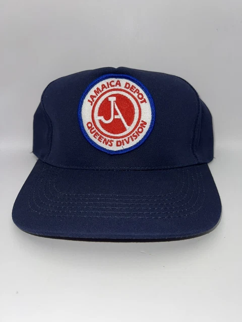 Casquette Baseball Vintage New York Transit Jamaica Queens Depot - Bracelet Cuir, Réglable, Coton, Bleu Marine