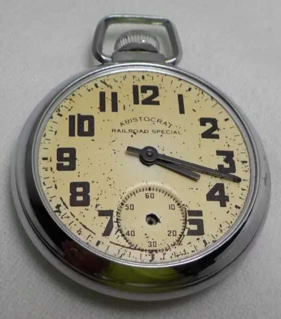 VINTAGE ARISTOCRAT RAILROAD Special Pocket Watch Works Train On Back Of Case 44.00 PicClick