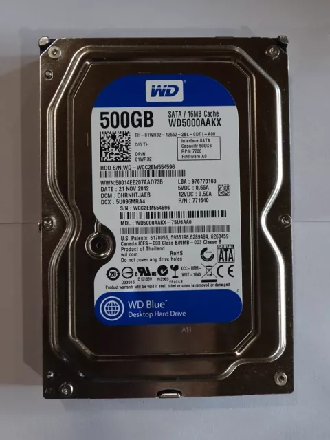 Disque Dur 500Go SATA 3.5 Western Digital Blue WD5000AAKX-07U6AA1