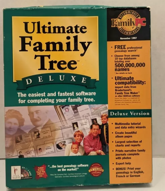 Ultimate Family Tree Deluxe CD-ROM Software & Book Windows 95 3.0 ps2