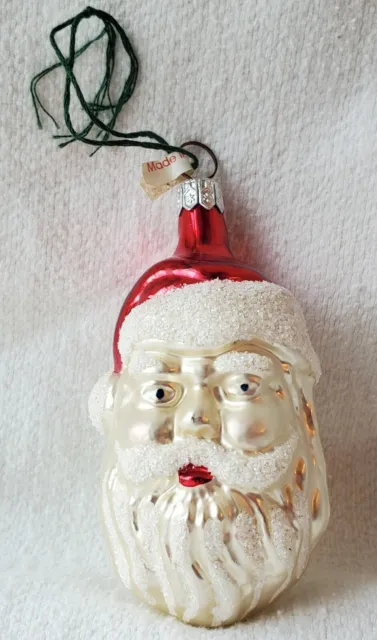 Vintage SANTA CLAUS HEAD 4" Glass Christmas Tree Ornament - WEST GERMANY STYLE
