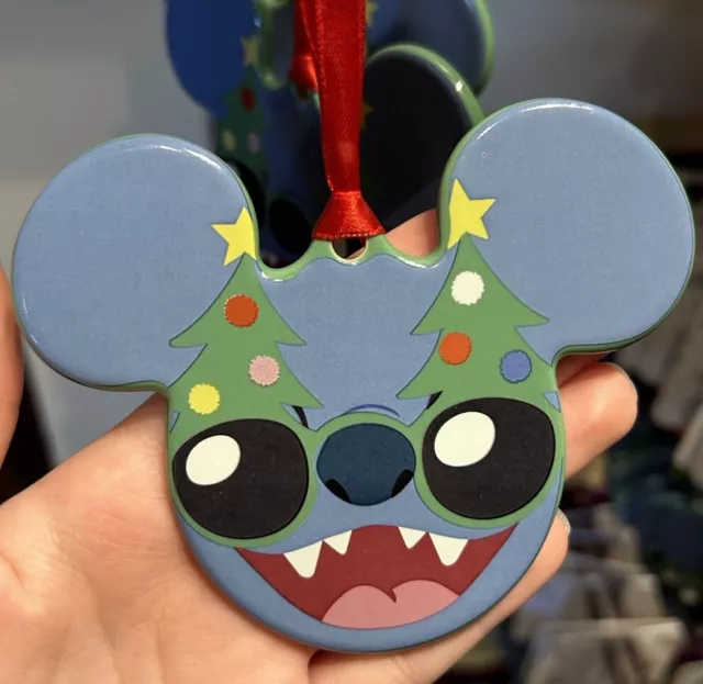 Disney Parks Stitch Ceramic Mickey Mouse Icon Ornament NWT Lilo & Holiday