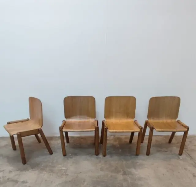 Quattro Sedie In Rovere '70 Stile Cassina Zanotta