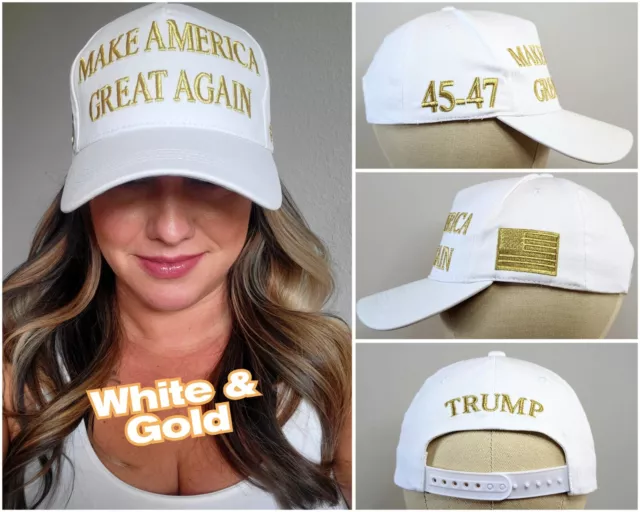 White & Gold Official Trump 45-47 Make America Great Again 2024 MAGA Hat