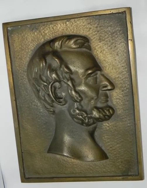 OLD Brass Relief Plaque of Abraham Lincoln the 16th US President.