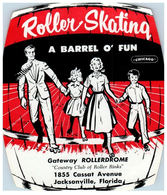ORIGINAL VINTAGE 1940S Roller Skating Rink Sticker Gateway Jacksonville