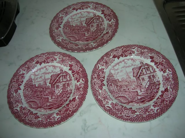 3  Merrie olde  England  Kuchenteller Hostess Tableware rot Castle  handbemalt