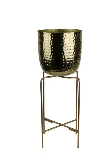 Gold Hammered Planter on Legs Freestanding Indoor Flower Plant Pot Decoration