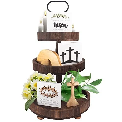 Easter Decorations Easter Tray Bundle Kit Tiered Tray Wooden Rustic Farmhouse...
