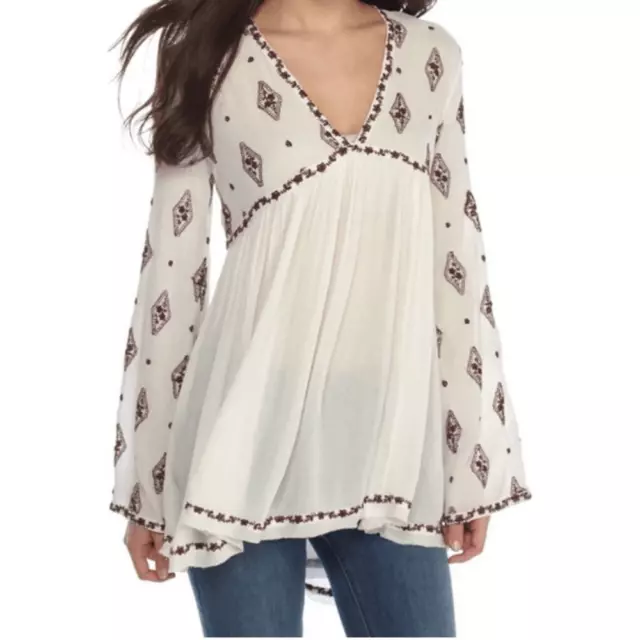 Free People Women’s Long Sleeve Embroidered Boho Top, Size XS