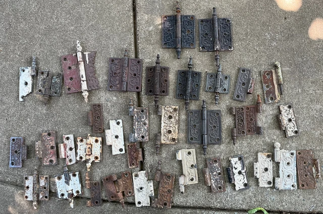 Antique Ornate Cast Iron  Hinges Window Shutter Door Read