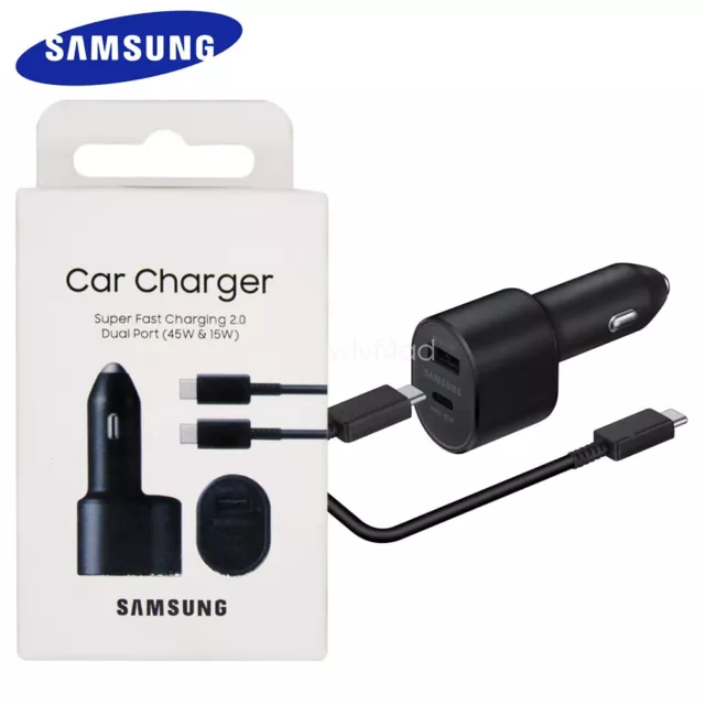 Samsung 45W Fast Charging Car Charger Dual Port USB Adapter Type-C PD Cable