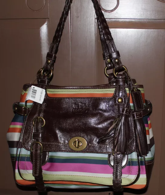 Neuf avec étiquettes sac bandoulière à rayures Coach F12613 Legacy Wol Var sac sac sac de poche en cuir 698 $