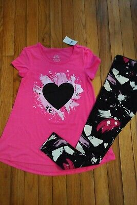 NWT Girls Justice Outfit Heart Flowy Top/Paint Splatter Leggings Size 8