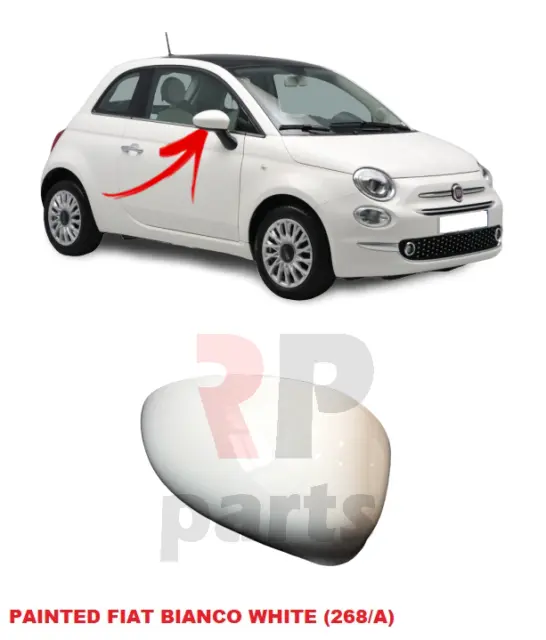 FOR FIAT 500 (312) 07-19 NEW WING MIRROR COVER PAINTED WHITE (268