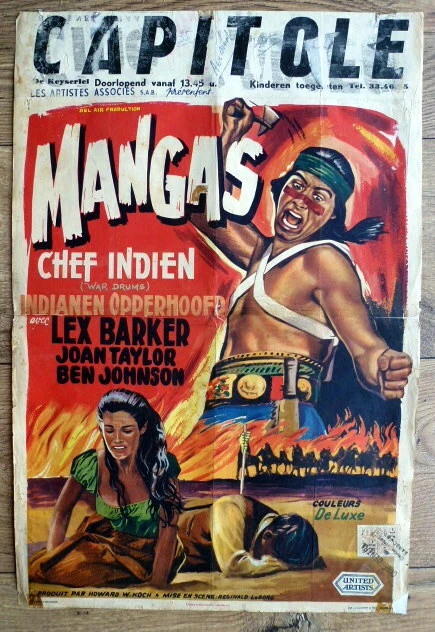 belgian poster, western indiens WARD DRUMS, LEX BARKER, MANGAS, TAMBOURS
