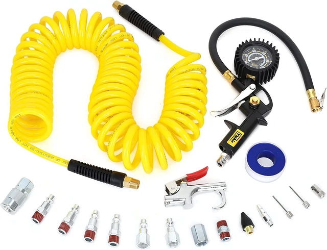 YNAir 18 Pieces Air Compressor Accessories kit, 1/4 in x 25 ft Recoil Poly