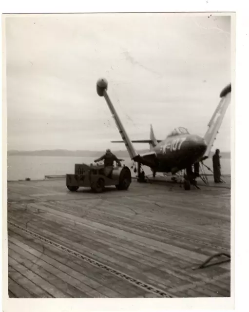 USS ESSEX CV-9 Aircraft Carrier Jet Airplane Tractor c1952 Photo $14.87 ...
