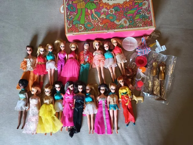 Huge Lot of 19 Topper Dawn Dolls, Outfits, Accessories ,Shoes Purses Dog,Case
