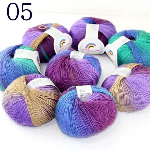 Sale 8ballsX50gr Colorful Rainbow Rug Shawl Cashmere Wool Hand Crochet Yarn 05
