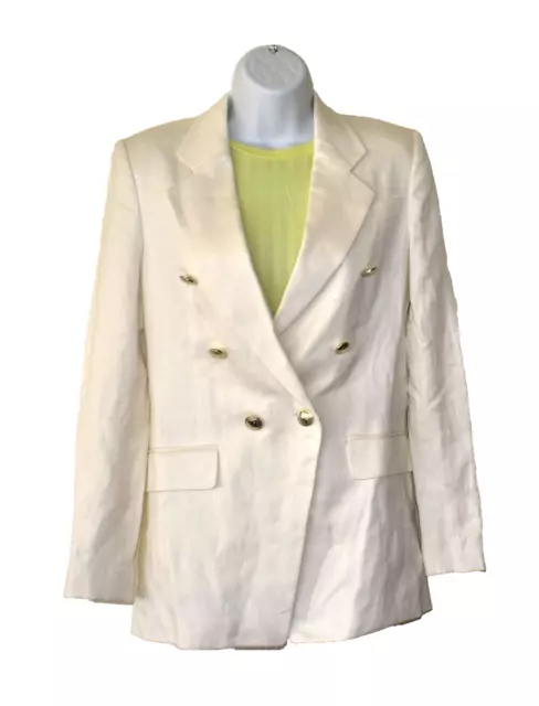 C0 NWT HUGO BOSS Open White Linen Blend Double Breasted Blazer Size 0 $595