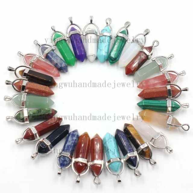 30pcs Mixed Natural Stone Point Chakra Healing Gemstone Pendants bead Wholesale