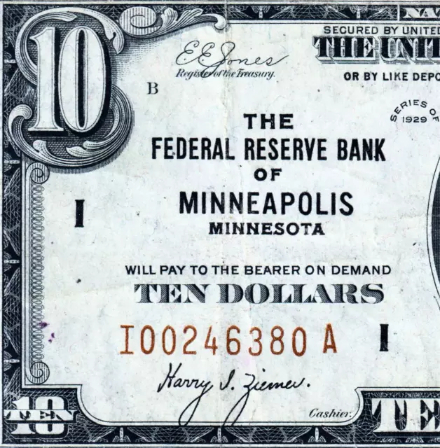 Uspc Fr#1860-I $10 1929 Small Frbn Minneapolis, Mn (Mid-Grade & Affordable)