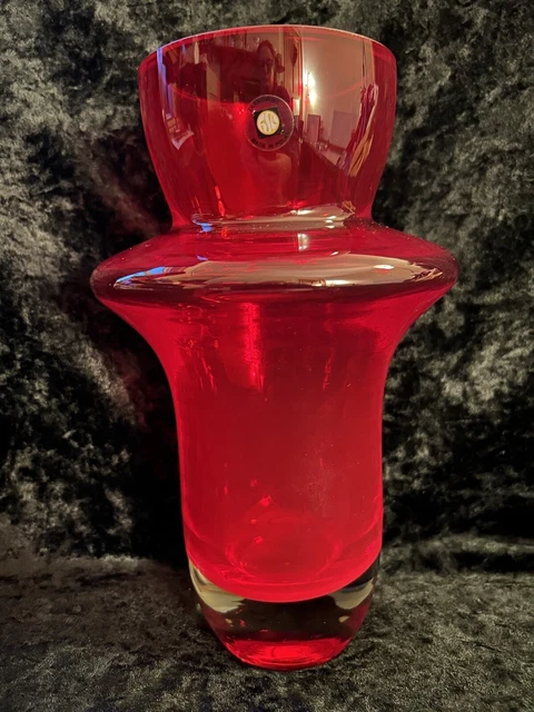Vintage Ruby Red Cased Art Glass Vase Tarnowiec Glassworks Poland Heavy