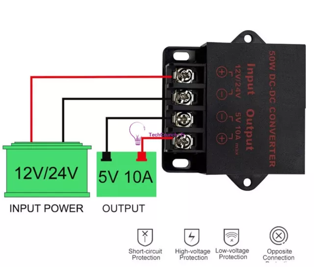 NEW Voltage converter DC 12V / 24V to DC 5V 50W 10A stepdown converter