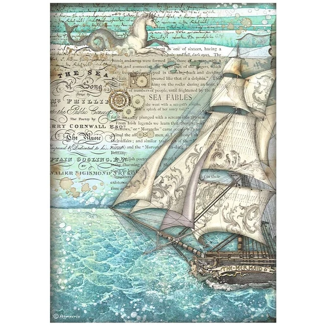 Hoja de papel de arroz Stamperia A4-Songs of the Sea velero DFSA4811