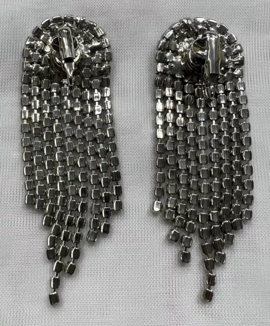 Rhodium Plated 2.75” Drop Earrings. Made with Swarovski Crystal. Clip On 2