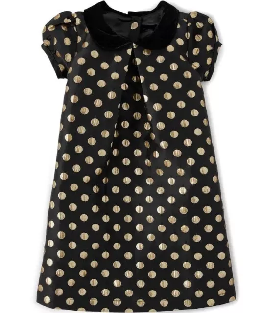 Gymboree Girls Polka Dot Party  Dress  Black Gold Metallic Size 8