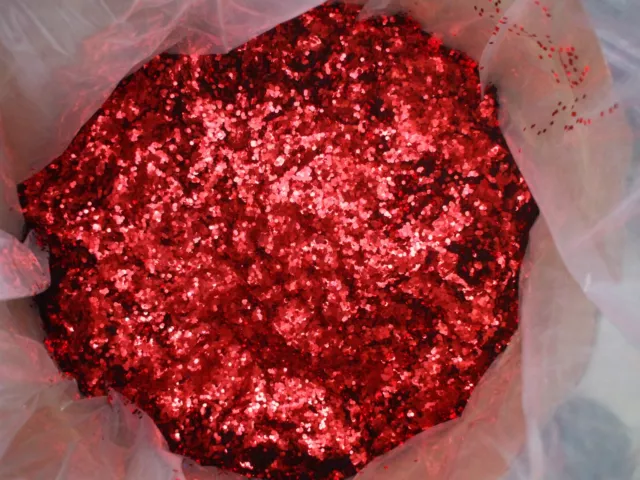 Wholesale job lot of 350gm of Red Chunky Hex Glitter ;- craft / nails art etc