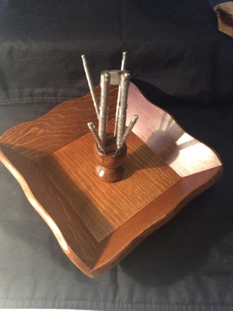 Vintage Wood Nut Bowl Nut Cracker and 6 Jennings Bros Nut Picks Set NICE 9 X 9” Vintage Wood Nut Bowl Nut Cracker and 6 Jennings Bros Nut Picks Set NICE 9 X 9”
