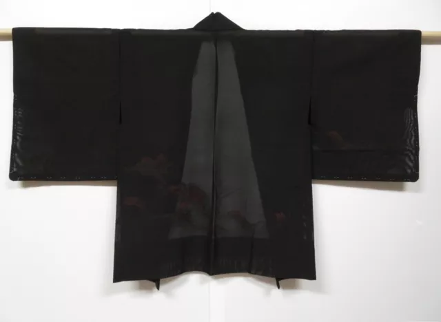 0812N08z310 Japanese Kimono Silk SUMMER HAORI Black Flower