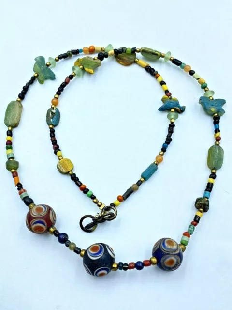 Old Trade  Ancient Roman's Jewelry Antique Mosaic Gabri Glass Beads Necklace