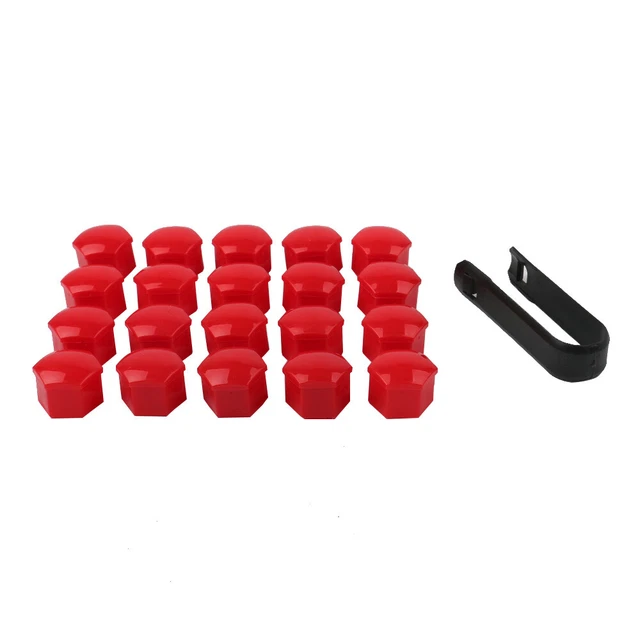 20x Red Car Wheel Lug Bolt Nut Cover Cap Puller + Removal Tool 17mm fits VW Golf