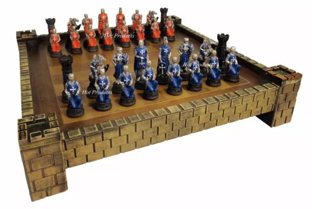 King Arthur KNIGHTS DRAGON Medieval Times Chess Set W 17 Mosaic Color Board