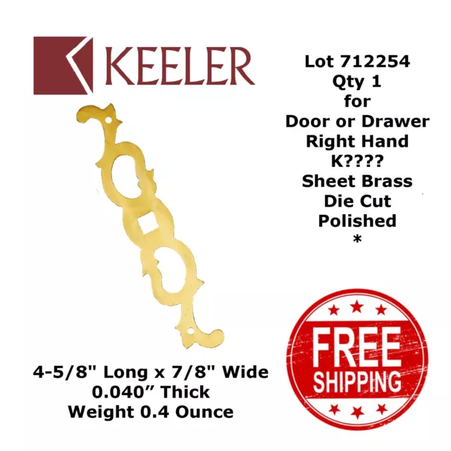BACKPLATE DOOR or DRAWER Brass 4-5/8" x 7/8" Keeler N????? Right Polished 712254