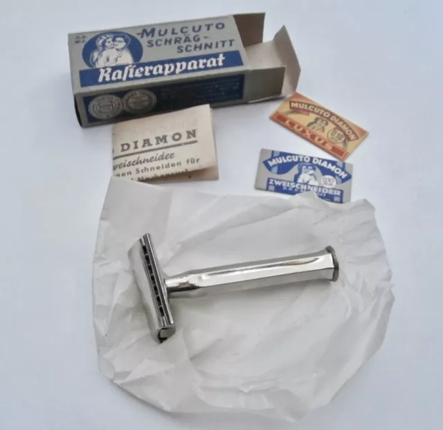 MULCUTO Solingen Alter Rasierer Schrägschnitt Inclined head DE METAL Razor WW2! 3