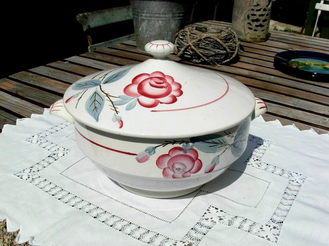 Soupière Vintage Italienne Avec Plateau - Céramique à Fleurs Relief Années 60
