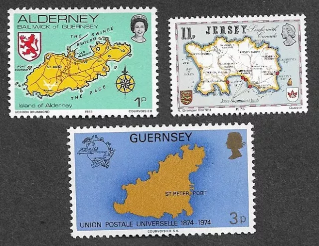 Channel Islands Maps Mnh Set-Jerseyguernsey-Alderney