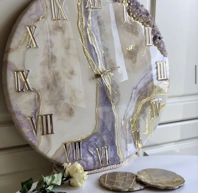 Resin Wall Clock for Home Decor Purple Abstract modern design