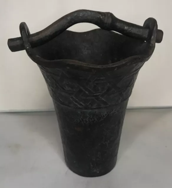 Japanese Antique Cast Wrought Iron Hanging Flower Vase 19th Century 5"x4"