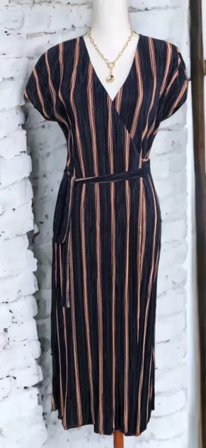 NWOT Charles Henry Nordstrom navy and peachy pink striped maxi tie wrap dress S