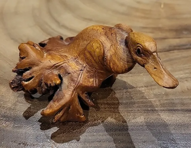 canard sculpté sur racine bois artisanale Et vintage 15 cm