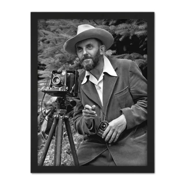 Photographer Ansel Adams With Camera Photo Framed Wall Art Print 18X24 In