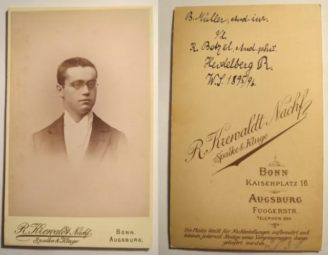 Heidelberg / Bonn Augsburg - Student B. Müller - WS 1895/96 - CDV / Studentika