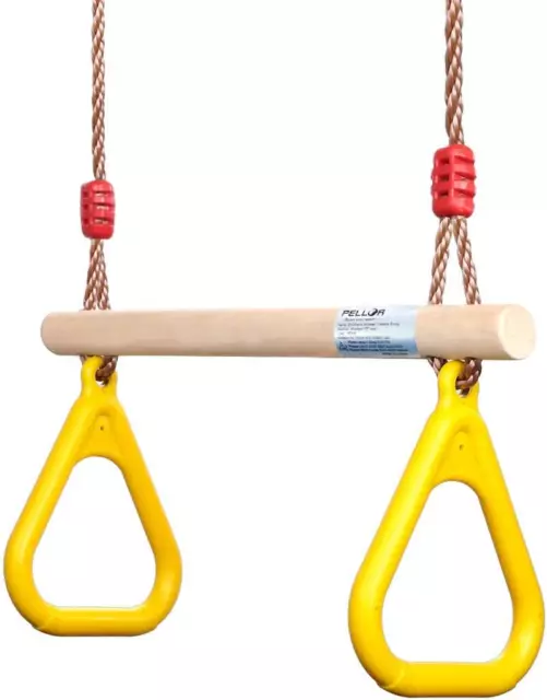 PELLOR Multifunktions -Kinderholz Trapeze Schaukel Mit Kunststoff-Ringe (Gelb)